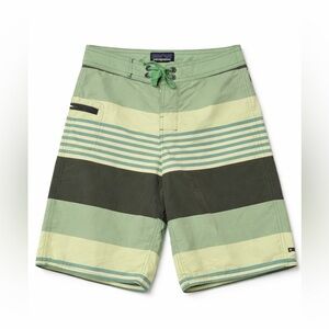 Patagonia‎ Boys Board Shorts Green Stripe Surf Skate Beachcore Y2K- Size 10
